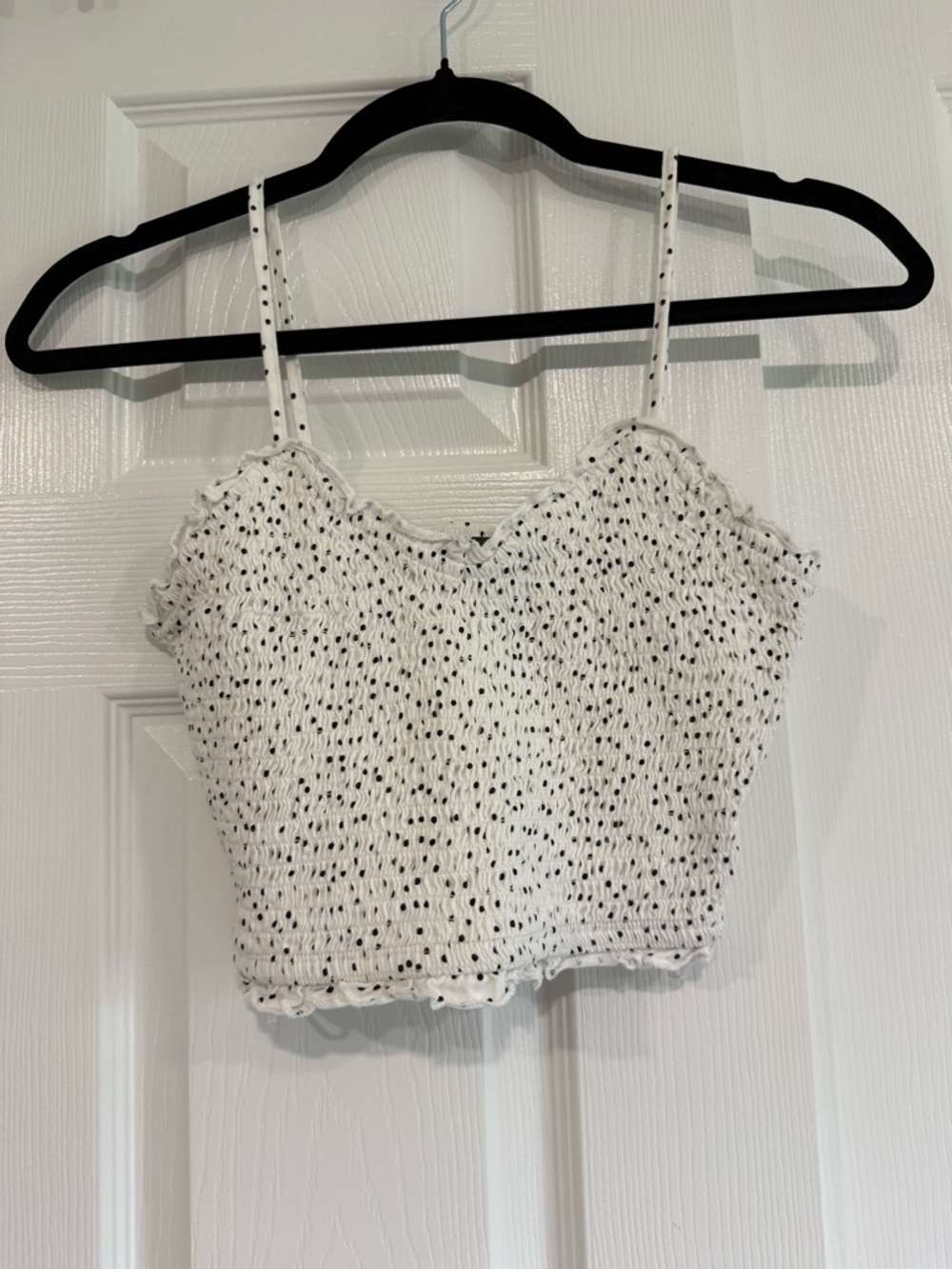 Primark White Smocked Polka Dot Spaghetti Strap Crop Top